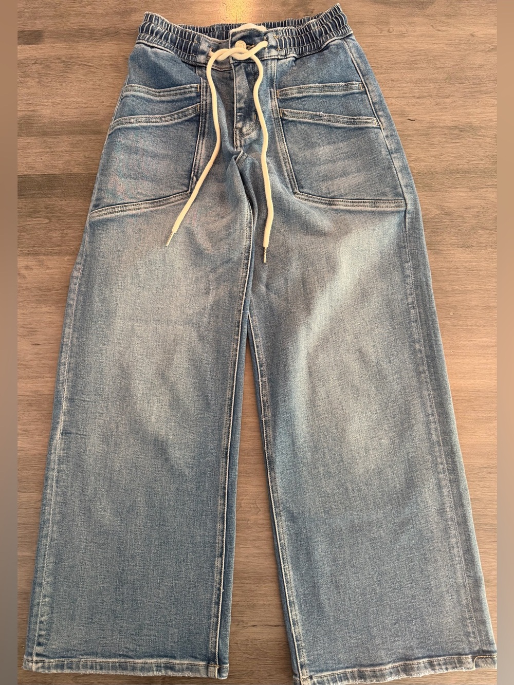 Vervet Reassure High Rise Drawstring Wide Leg Jeans Size 24 Medium Wash NWOT